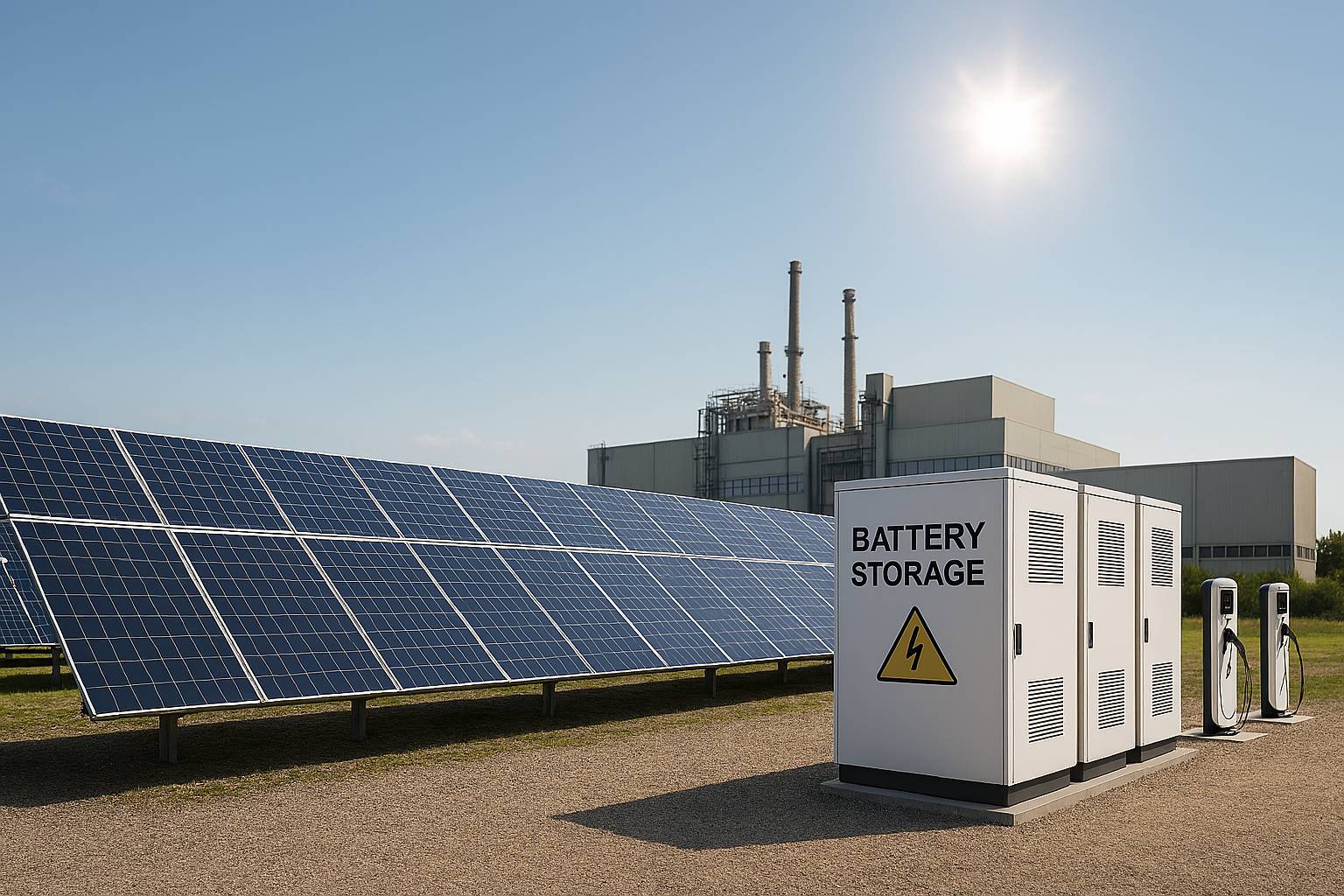 Photovoltaik-Anlage und Batteriespeicher im Sonnenlicht